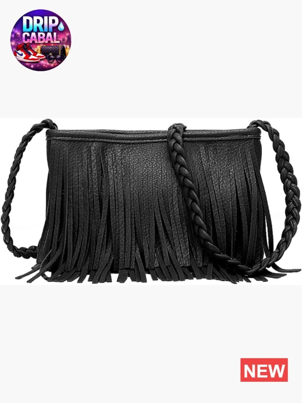 Boho Fringe Crossbody Bag PU Leather Sling Purse with Braided Strap